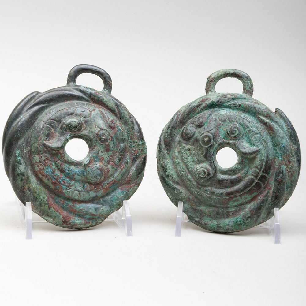 Appraisal: Pair of Chinese Bronze Harness Ornaments in high One with