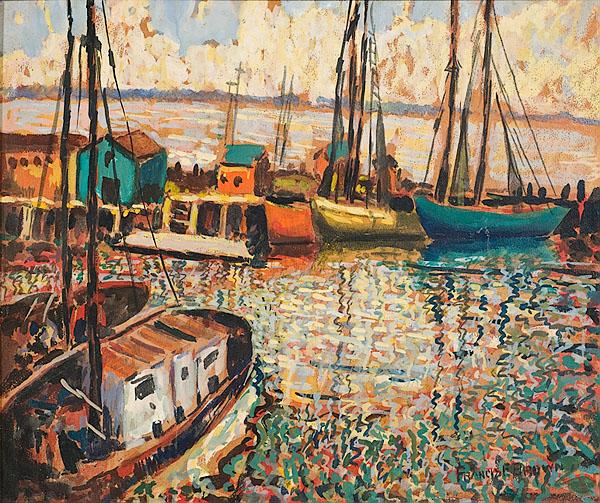 Appraisal: FRANCIS FOCER BROWN AMERICAN - Harbor Scene Summer gouache on