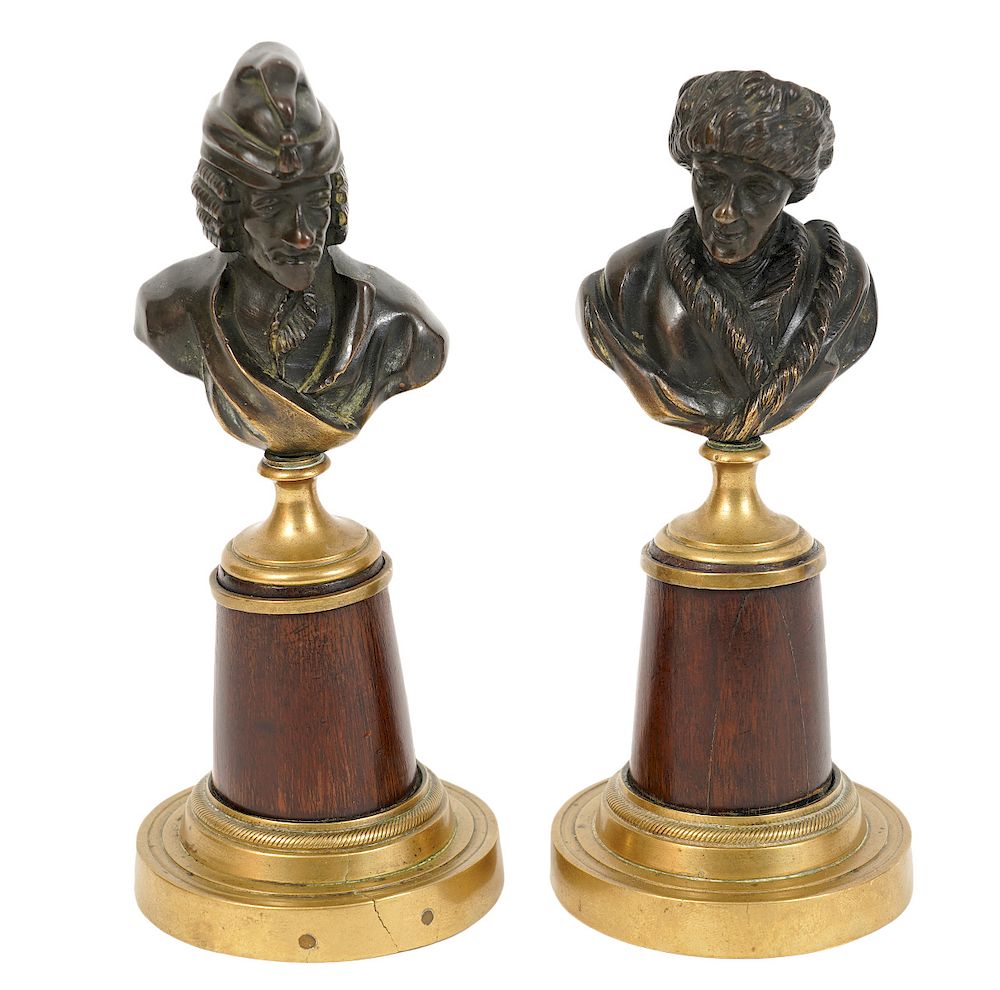 Appraisal: Pr th C Russian Bronze Busts on Wood Bases Pair