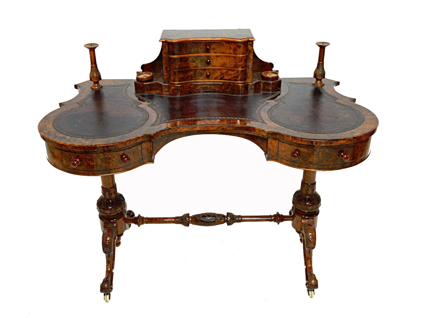 Appraisal: A Victorian figured walnut writing table with fitted three drawer