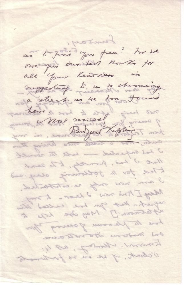 Appraisal: KIPLING RUDYARD Autograph Letter Signed to Gabriel Hanotaux apologizing for