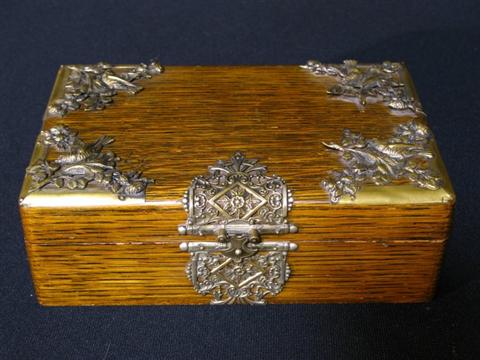 Appraisal: VICTORIAN GILT-MOUNTED WOOD BOX Rectangular with applied birds on flowering