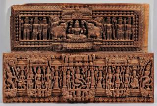 Appraisal: Two Carved Wood Lintel Friezes southern India one with a