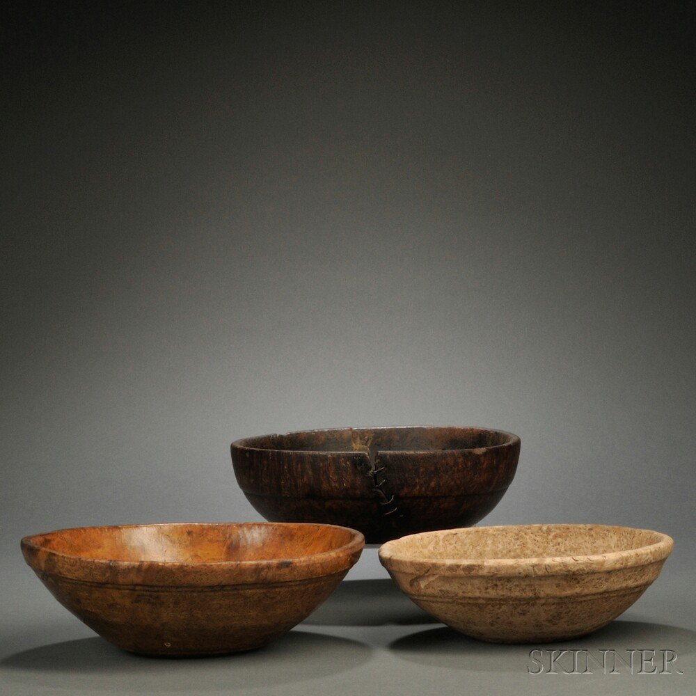 Appraisal: Three Round Turned Burl Bowls America th century with turned