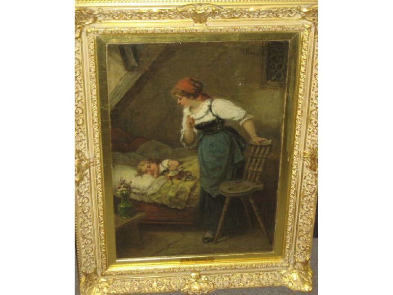 Appraisal: WILHELM THE ELDER ROGGE GERMAN - Interior with sleeping child