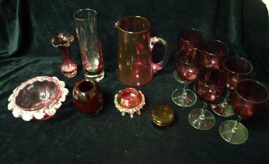 Appraisal: A ruby glass jug and other coloured glass