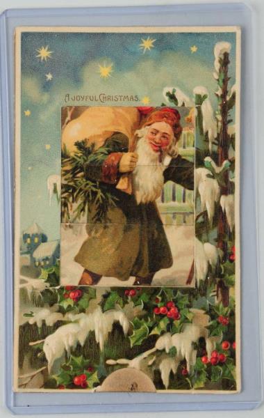 Appraisal: Mechanical Shutter Santa Postcard Santa in green changes to boy