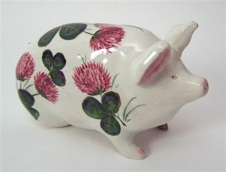 Appraisal: WEMYSS SMALL PIG FIGURE EARLY TH CENTURY decorated with red