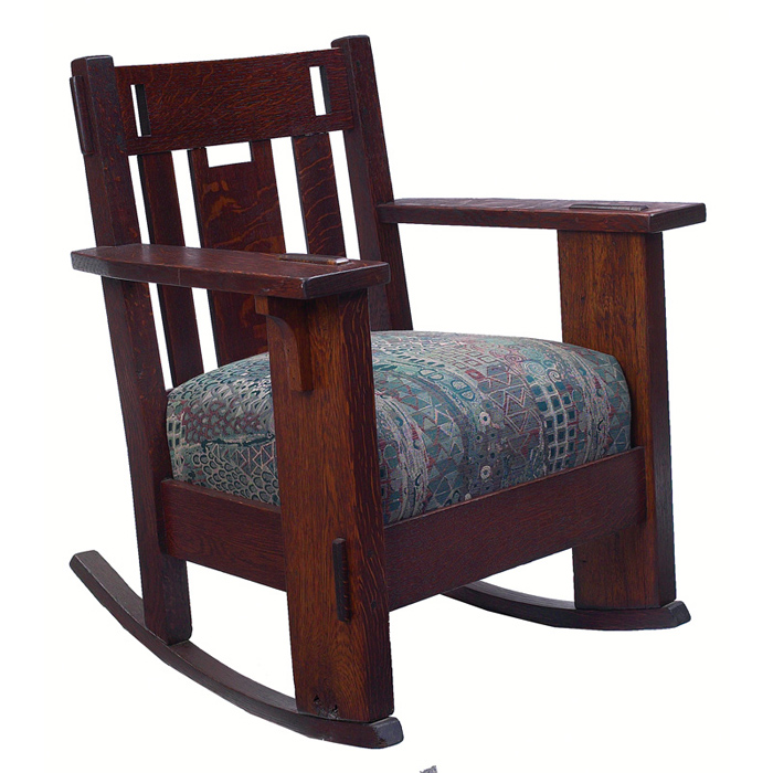 Appraisal: Charles Stickley rocker massive form with rectangular cut-outs to back