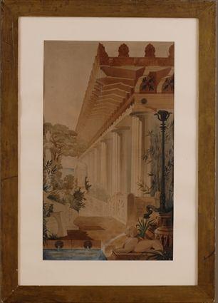 Appraisal: ATTRIBUTED TO CASS GILBERT - EARLY DORIC TEMPLE WITH SPHINX