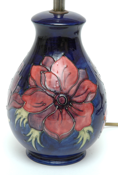 Appraisal: A MOORCROFT ANEMONE PATTERN LAMP BASE Baluster with a continuous