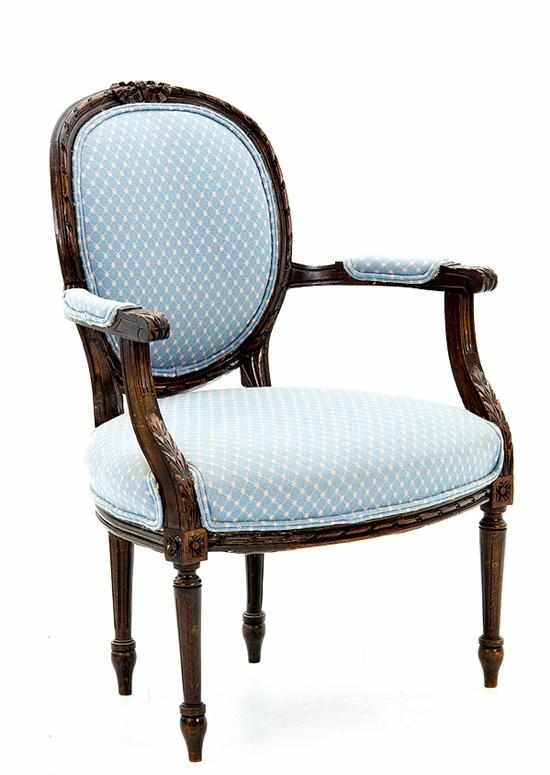 Appraisal: Louis XVI style carved mahogany fauteuil late th century carved