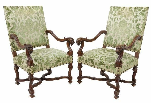 Appraisal: pair French Louis XIV style highback armchairs late th c