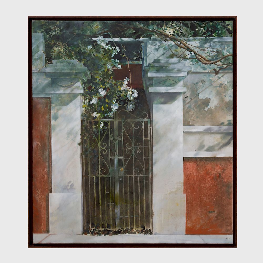 Appraisal: th Century School Entry Gate Acrylic on canvas indistinctly signed