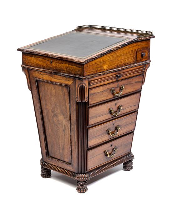 Appraisal: Sale Lot A Regency Rosewood Davenport Desk the three-quarter galleried