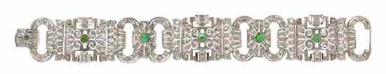 Appraisal: A Platinum Diamond and Emerald Bracelet containing six round cabochon