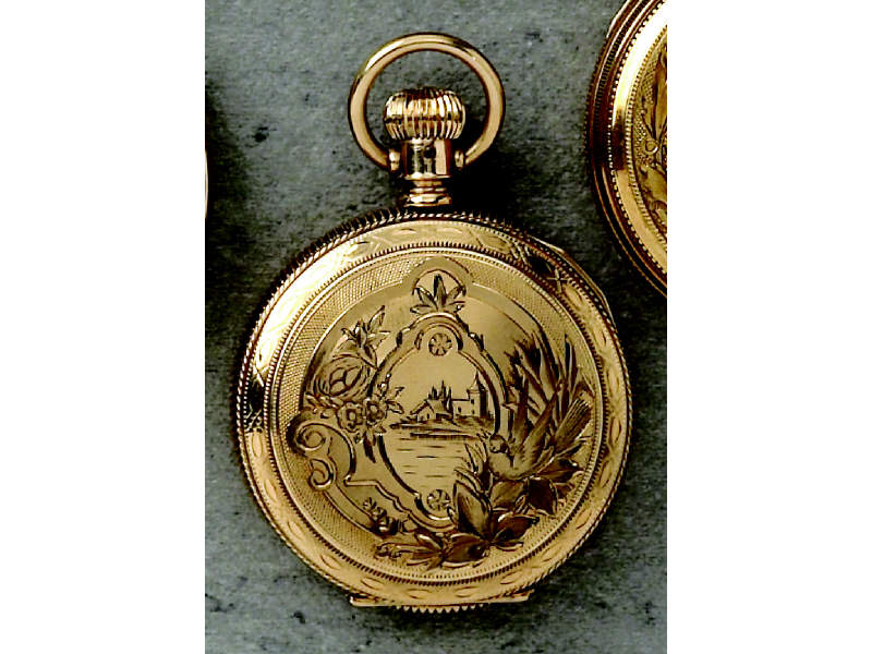 Appraisal: HAMPDEN POCKET WATCH k yellow gold hunting case beautifully engraved