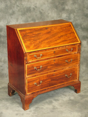 Appraisal: A Georgian mahogany bureau circa the inlaid fall front fitted