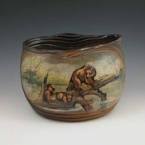 Appraisal: Rick Wisecarver free-form jardiniere with a bear family Signed Rick