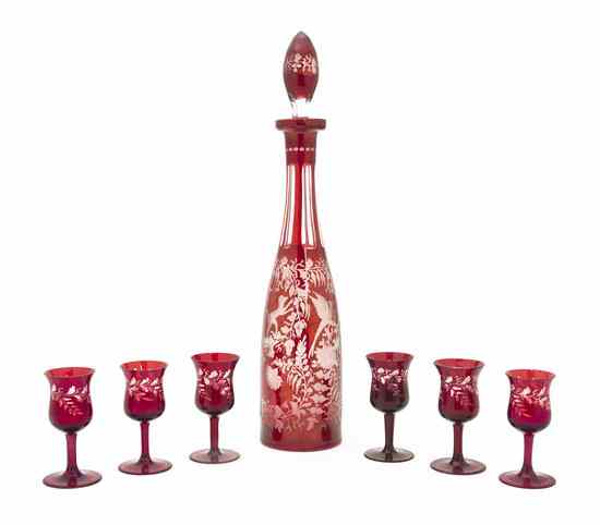 Appraisal: A Bohemian Glass Decanter having red staining with etched decoration