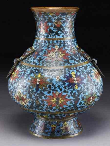 Appraisal: Chinese Ming cloisonne vase depicting lotus with two free rings