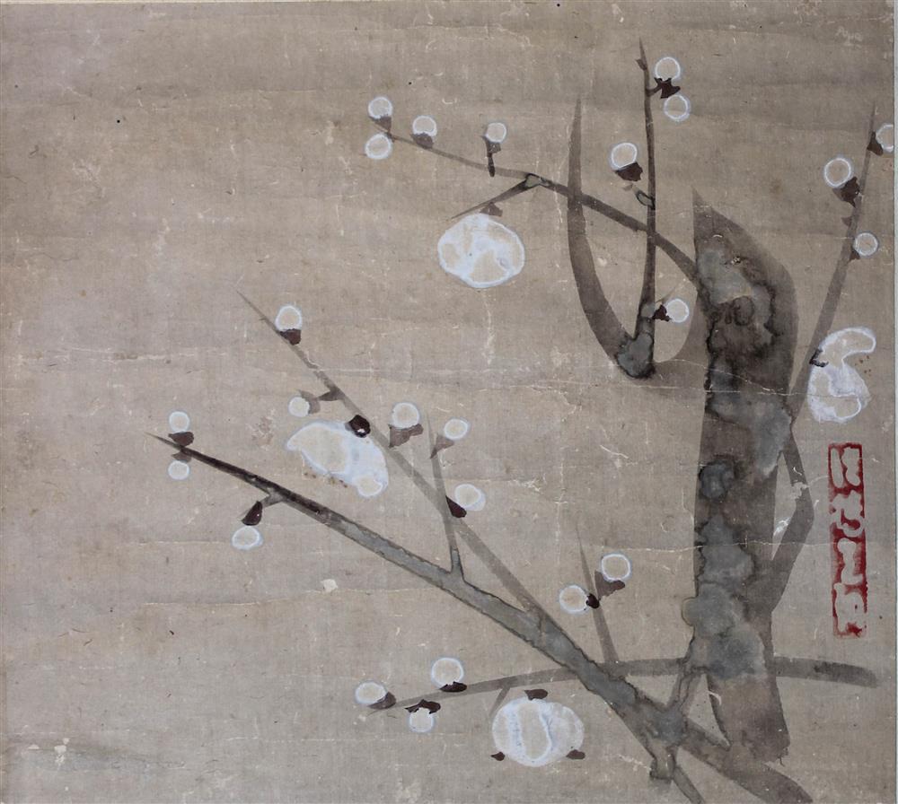 Appraisal: JAPANESE RIMPA SCHOOL KAKEMONO EDO PERIOD FLOWERING PLUM BLOSSOM after