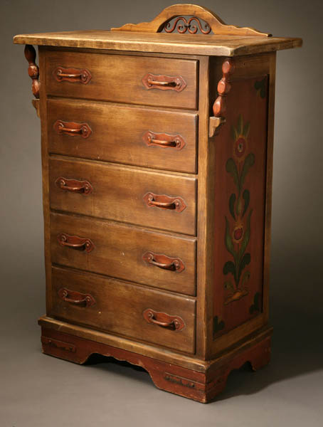 Appraisal: A Monterey 'Smoky Maple' floral highboy dresser A Monterey 'Smoky