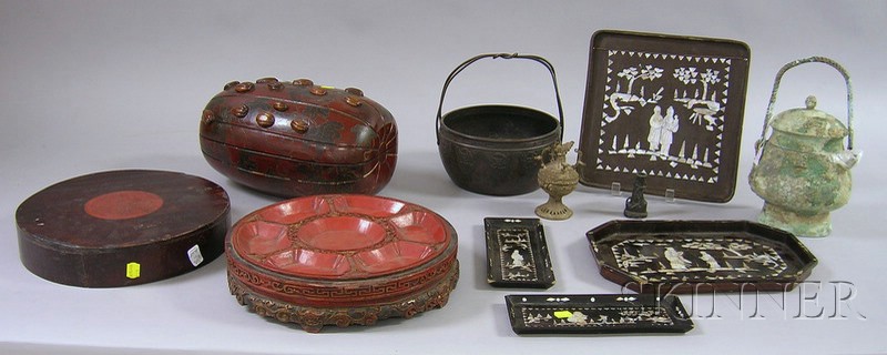 Appraisal: Six Chinese Lacquer Items and Three Bronze Vessels