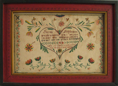 Appraisal: Berks or Lancaster County Pennsylvania watercolor fraktur birth certificate dated