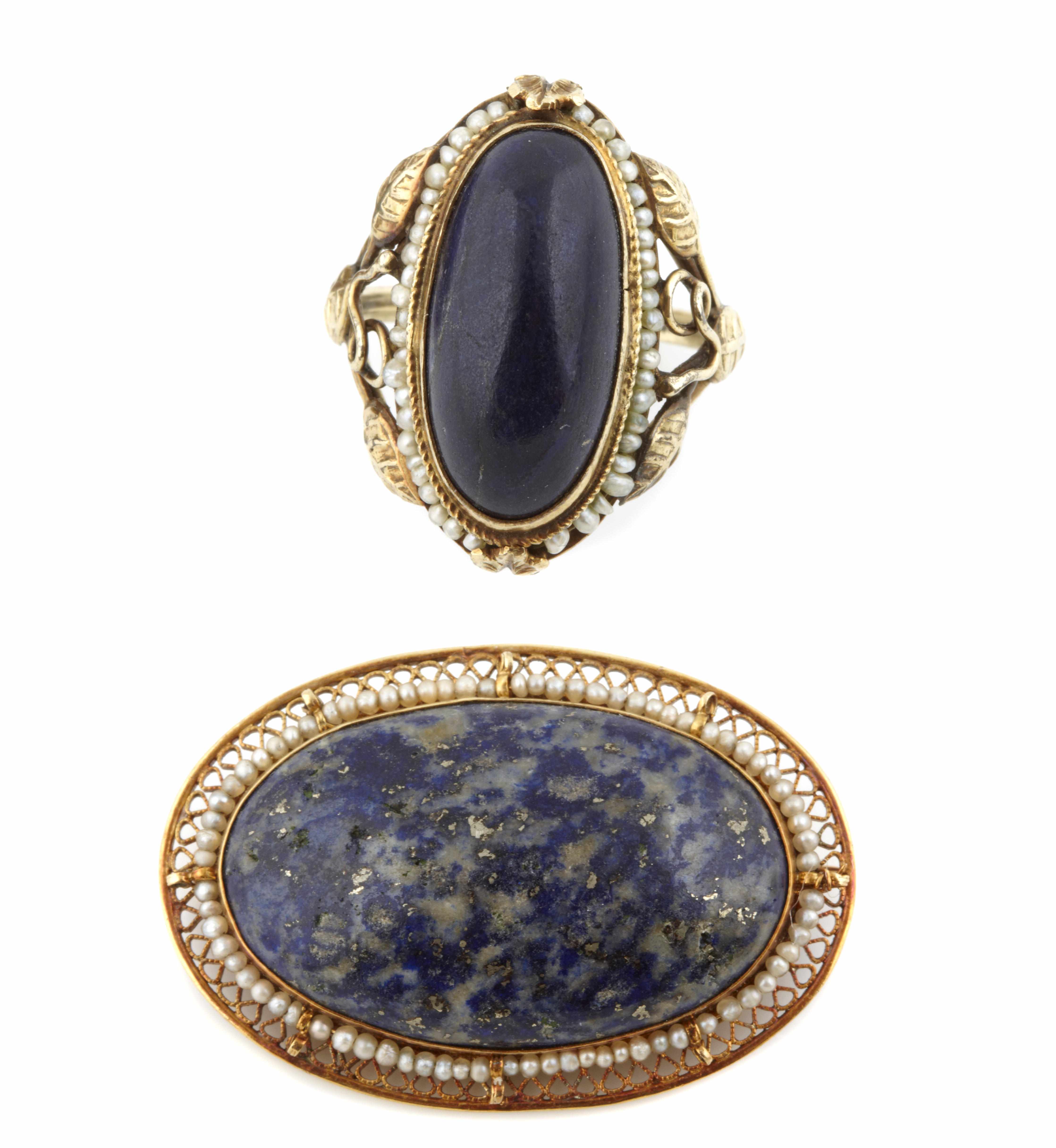 Appraisal: A lapis lazuli seed pearl and k gold ring and