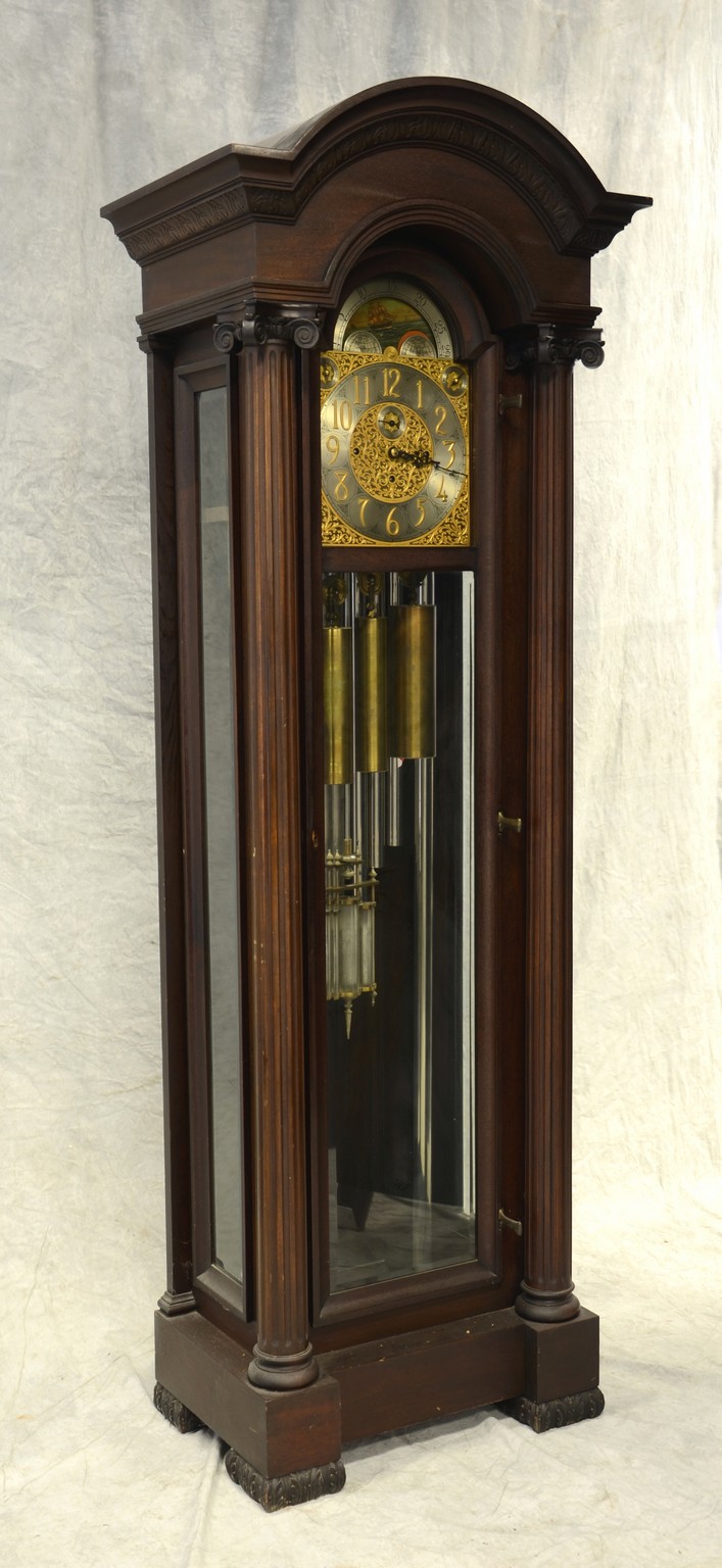 Appraisal: Herschedes tube chiming hall clock c the arched top with