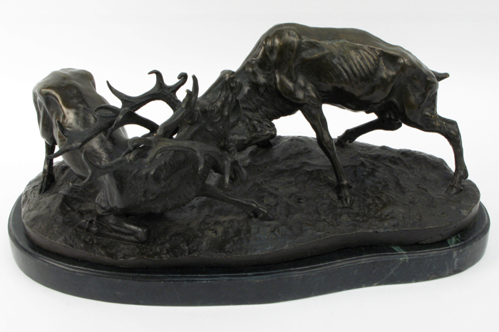 Appraisal: AFTER JULES MENE - BRONZE SCULPTURE depicting two bull elk