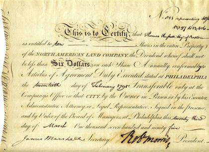 Appraisal: piece Document Signed Morris Robert Philadelphia March to generally clean