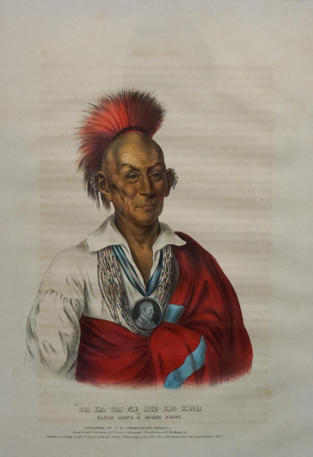 Appraisal: McKenney Hall Makataimeshekiakiah or Black Hawk Hand Colored Lithograph Published