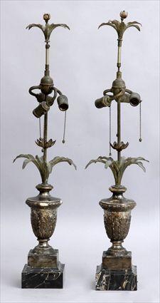 Appraisal: PAIR OF ITALIAN NEOCLASSICAL SILVERED WOOD TOLE AND MARBLE TABLE