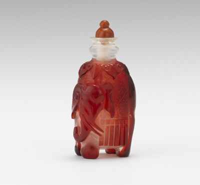 Appraisal: Carved Red Glass Elephant Snuff Bottle Indian styled standing elephant