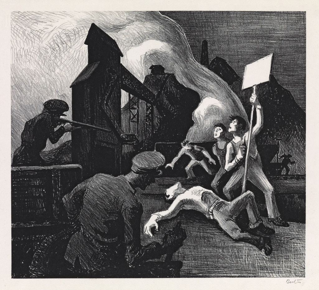 Appraisal: THOMAS HART BENTON Strike Lithograph x mm x inches full