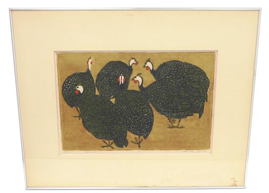 Appraisal: A Derrick th C Guineas woodblock print ed May abstract