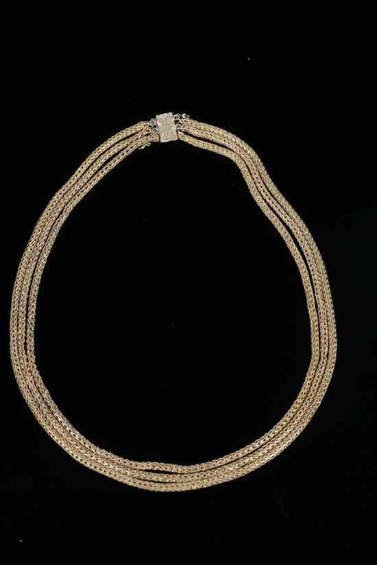 Appraisal: LATE TH CENTURY VICTORIAN YELLOW GOLD TRIPLE-STRAND FLEXIBLE CHAIN NECKLACE