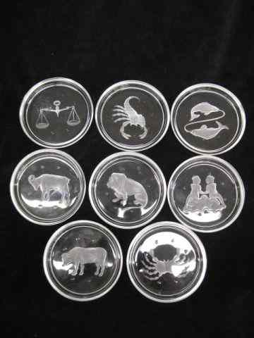 Appraisal: Val St Lambert French Crystal Coasters Zodiac signs '' diameter