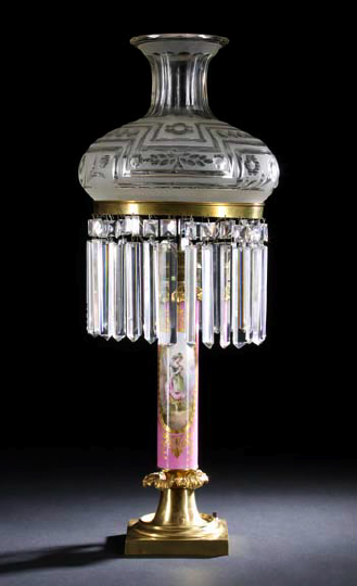 Appraisal: Napoleon III Gilt-Brass-Mounted Rose Pompadour Porcelain Sinumbra-Style Table Lamp third