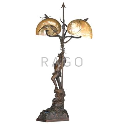 Appraisal: POSEIDON GOD OF THE SEA FIGURAL LAMP Bronze figure standing