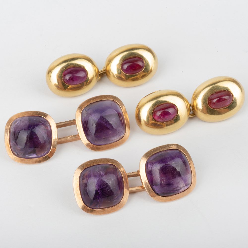 Appraisal: Pair of k Gold and Ruby Cufflinks and a Pair