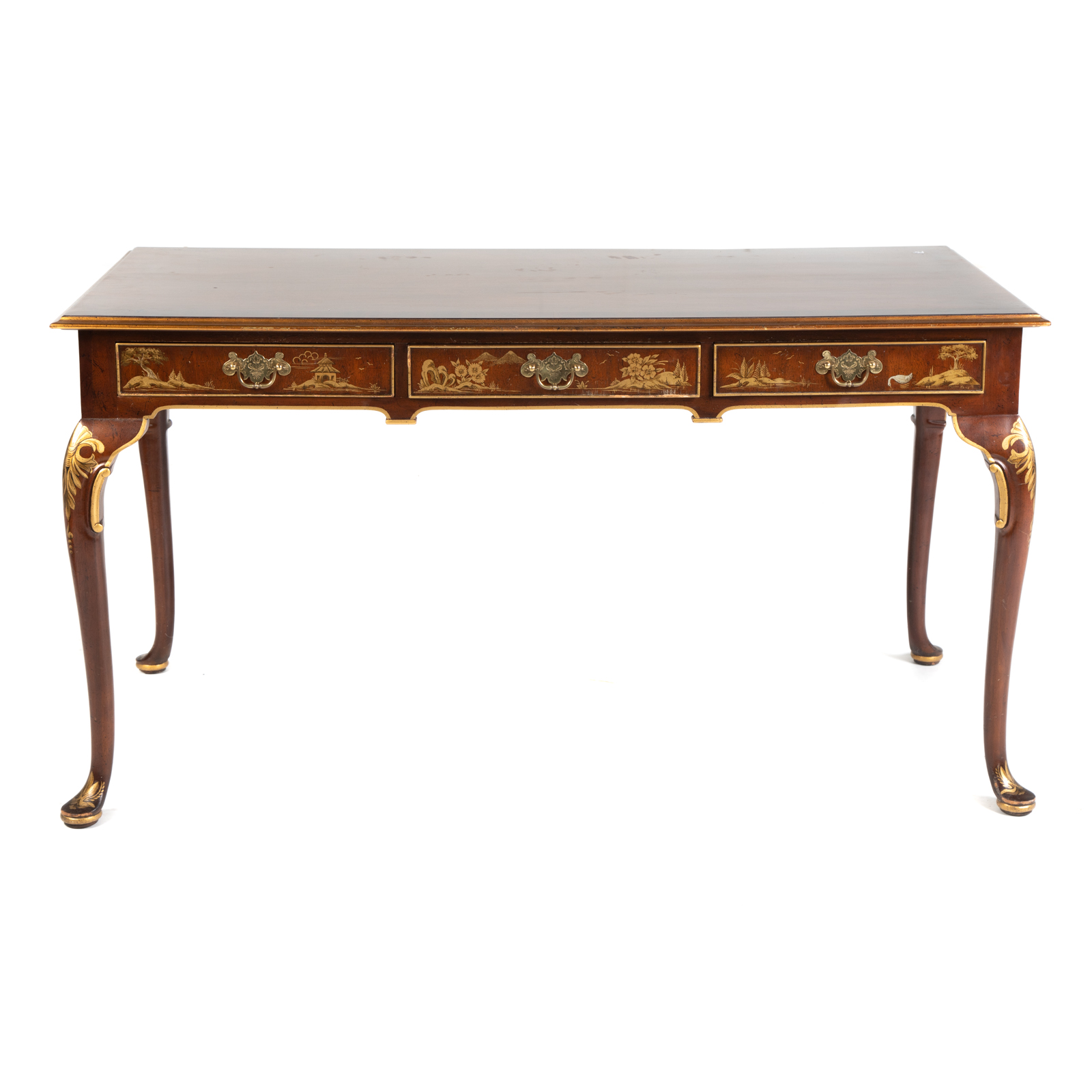 Appraisal: KINDEL QUEEN ANNE STYLE MAHOGANY WRITING DESK Banded inlaid top