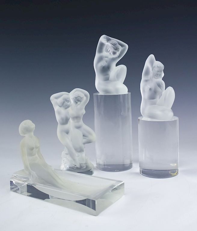 Appraisal: LOT Female Nude Glass Figures Including LALIQUE Lot of four