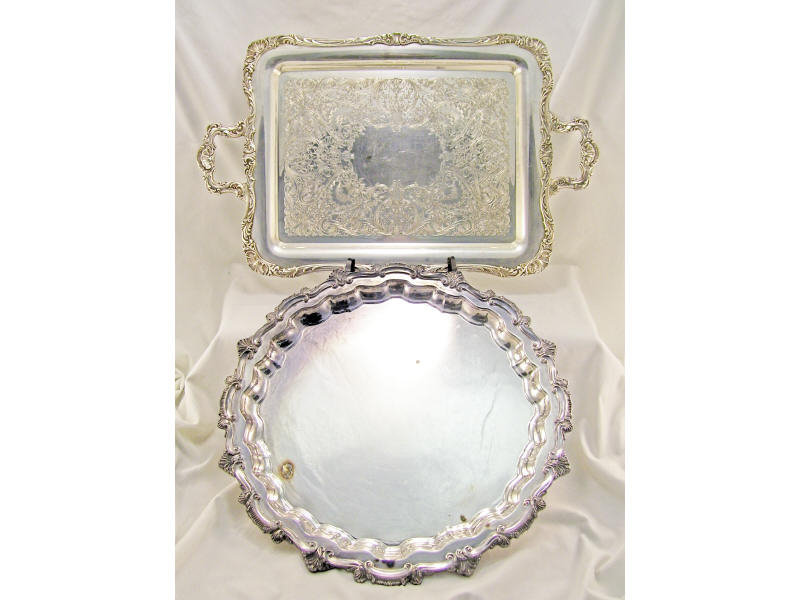 Appraisal: - Silverplated Serving Trays Includes - Footed round tray with