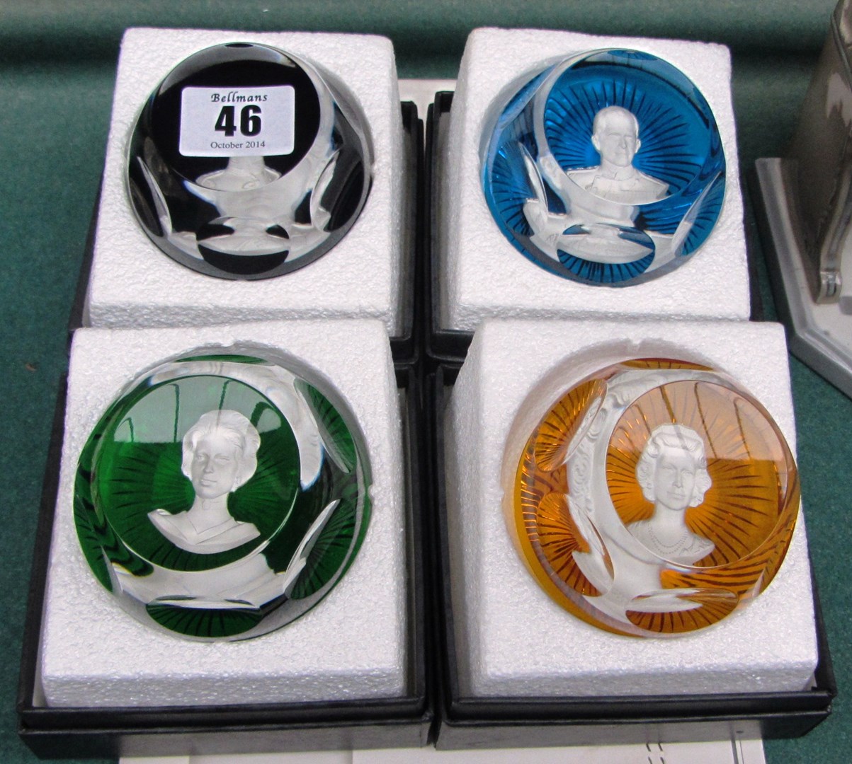 Appraisal: A set of four Baccarat Royal Commemorative paperweights each cameo