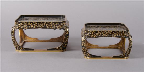 Appraisal: A Pair of Conforming Japanese Lacquer and Gilt Stands Height