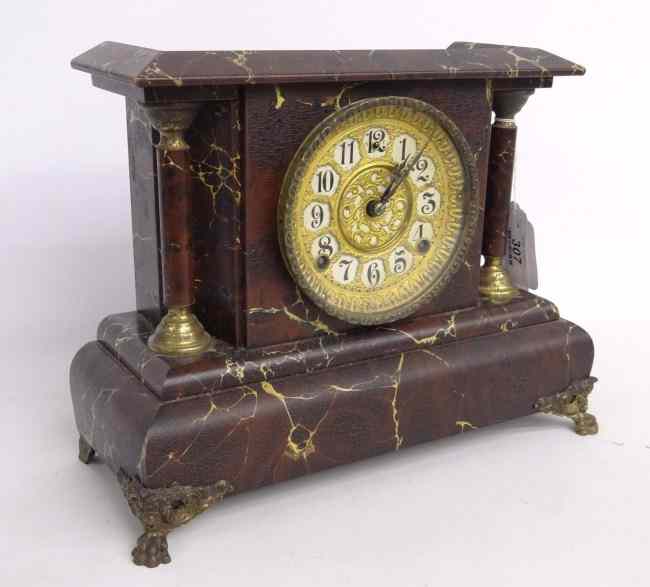 Appraisal: th c Gilbert marbleized mantle clock '' W '' Ht