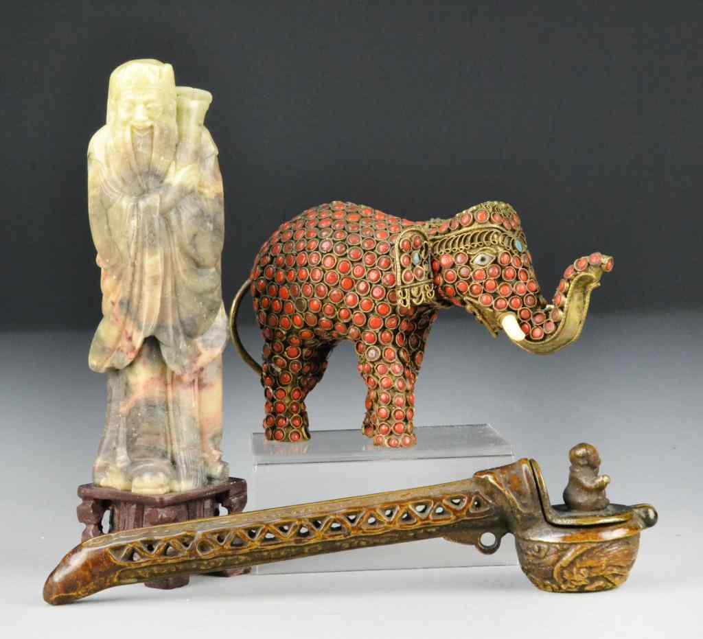 Appraisal: Chinese And Tibetan Decorative ObjectsTo include a Tibetan brass elephant